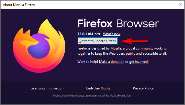 Opnieuw opstarten om Firefox bij te werken