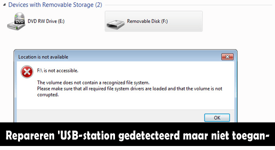Repareren 'USB-station gedetecteerd maar niet toegankelijk