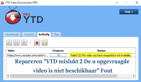 Repareren "YTD mislukt 2 De door u opgevraagde video is niet beschikbaar" Fout