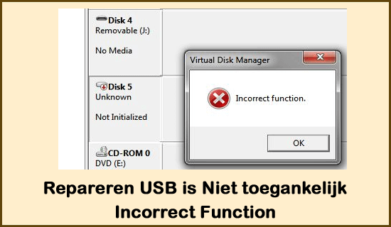 epareren USB is Niet toegankelijk Incorrect Function